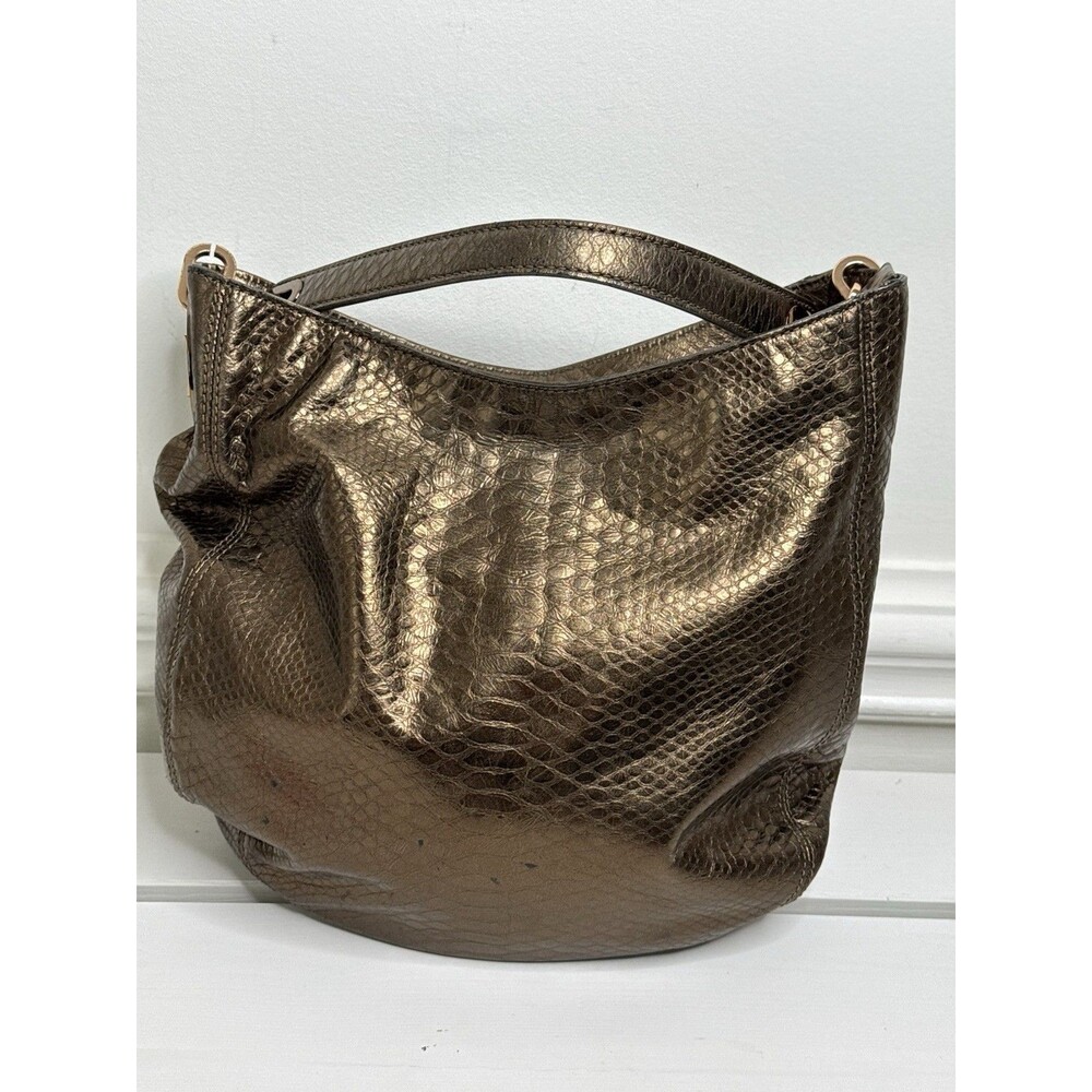 Michael Kors Bronze Metallic Snakeskin Embossed Hobo Shoulder Bag